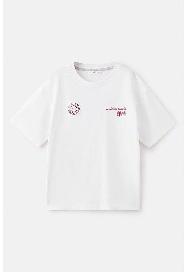 Tricou de bumbac cu imprimeu text - Rosu/Alb murdar