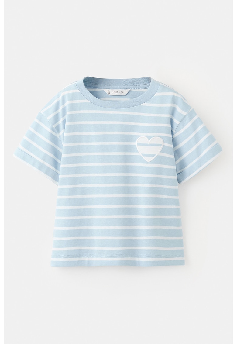 Tricou de bumbac cu dungi - Albastru pastel/Alb optic