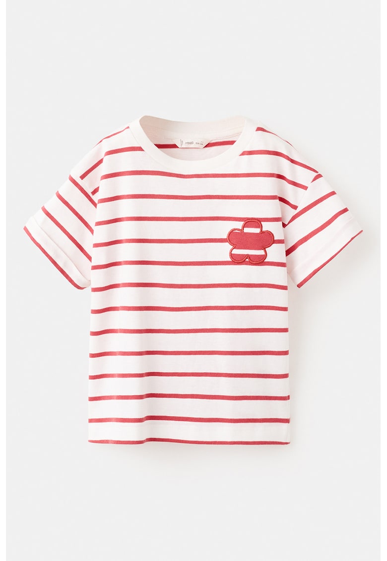 Tricou de bumbac cu dungi - Rosu/Alb murdar