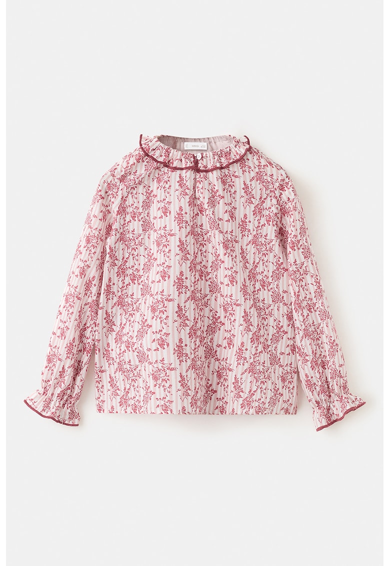 Bluza cu dungi si model floral - Rosu/Alb murdar
