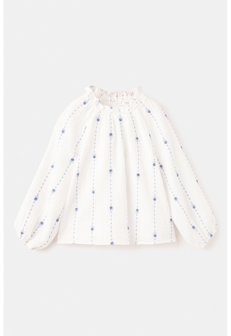 Bluza cu broderie florala - Albastru pastel/Alb murdar