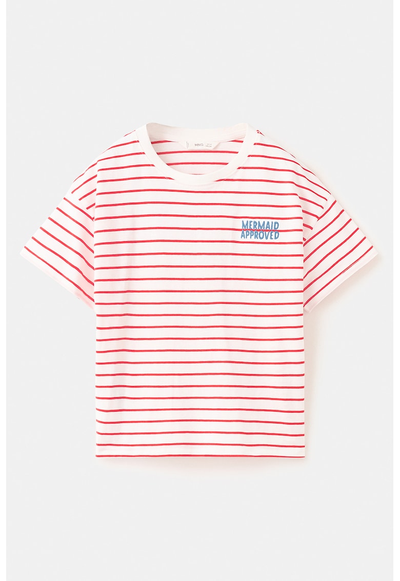 Tricou de bumbac cu dungi - Rosu/Alb murdar/Albastru petrol