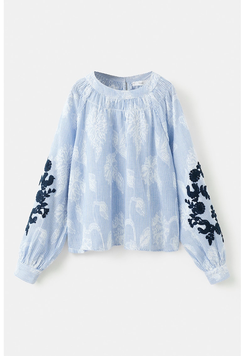 Bluza vaporoasa cu broderie - Albastru pastel/Negru stins/Alb murdar