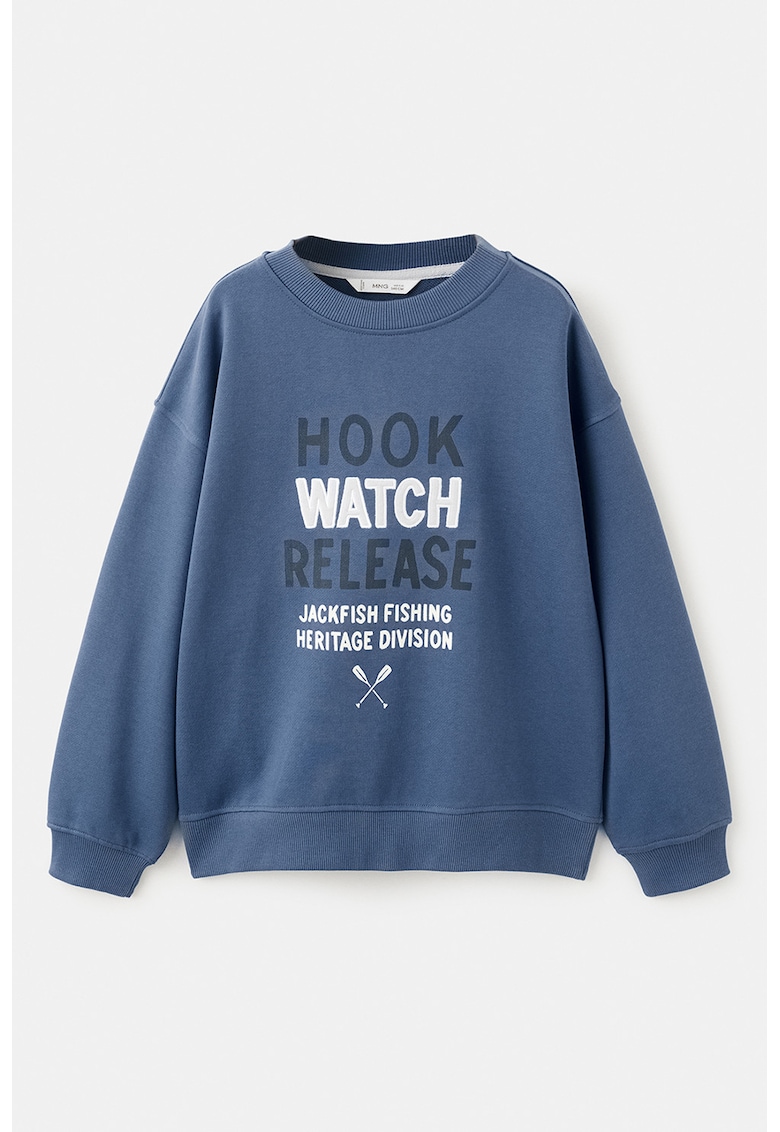 Bluza de trening cu imprimeu text - Albastru inchis