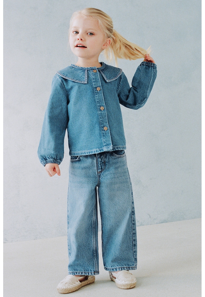 Camasa din denim cu guler supradimensionat - Albastru deschis
