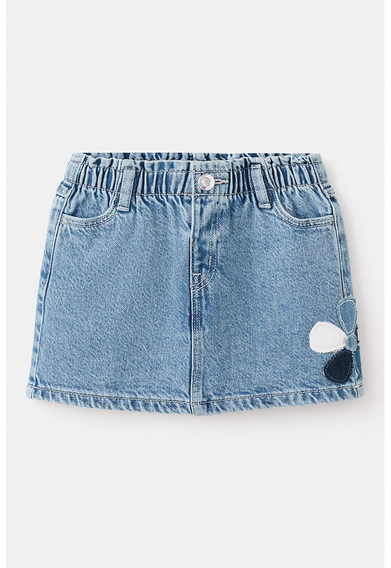 Fusta mini din denim cu broderie florala - Albastru deschis