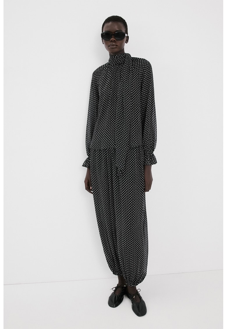 Bluza din sifon cu buline - Negru/Alb murdar