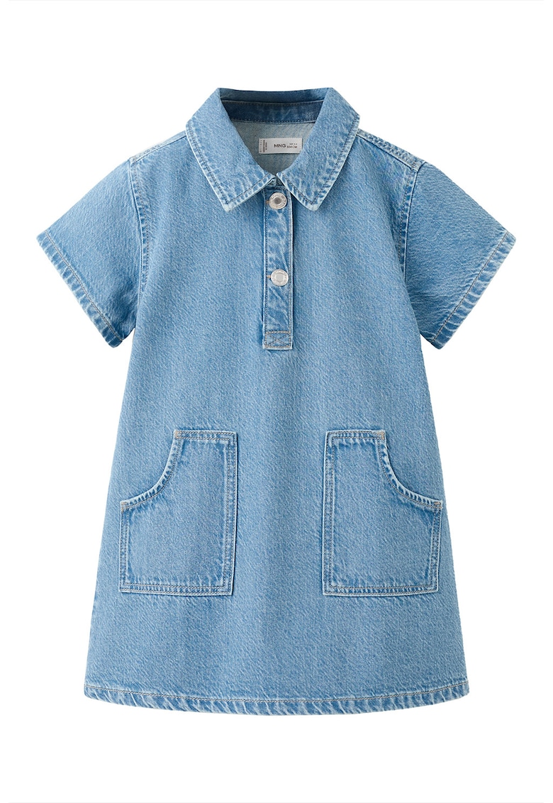 Rochie-camasa dreapta din denim cu buzunare - Albastru deschis