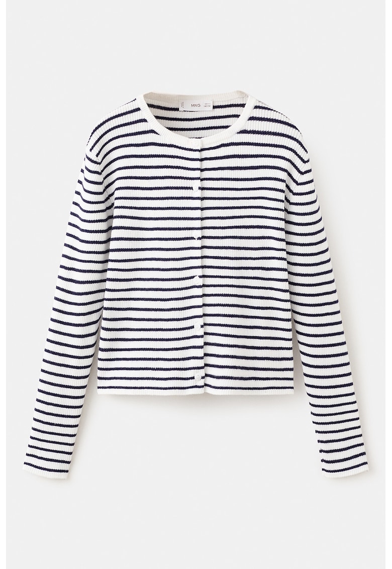 Cardigan cu nasturi si dungi - Alb murdar/Bleumarin