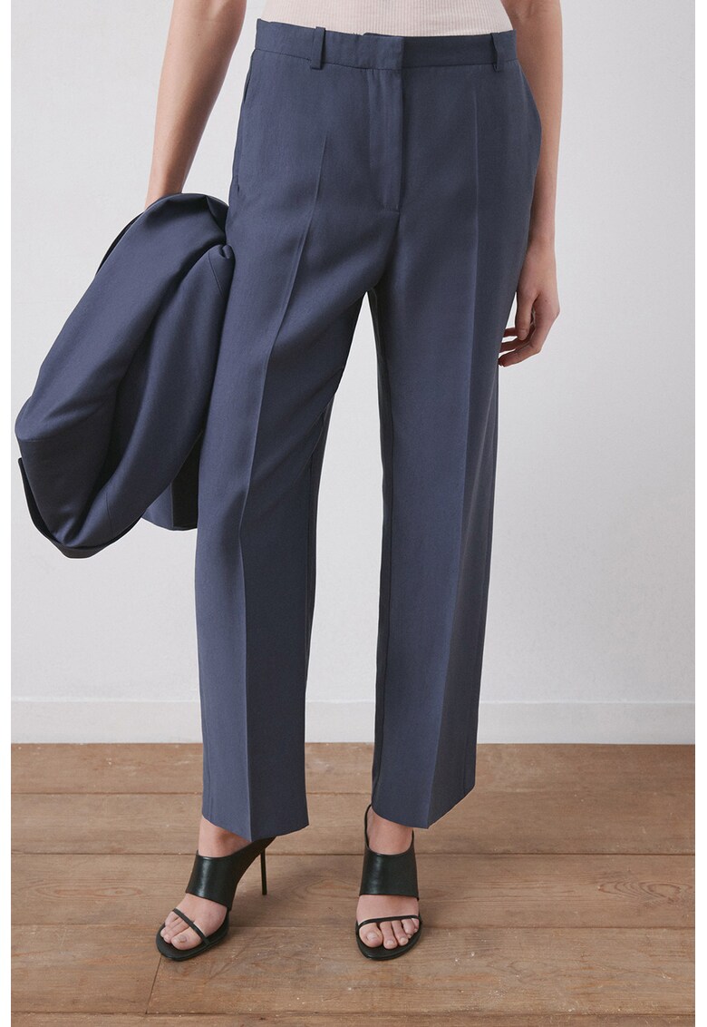 Pantaloni din amestec de lyocell cu detalii pensa - Albastru gentian