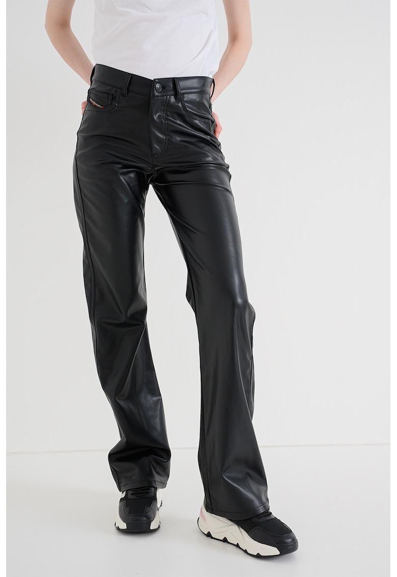 Pantaloni din piele ecologica cu talie inalta si croiala bootcut - Negru