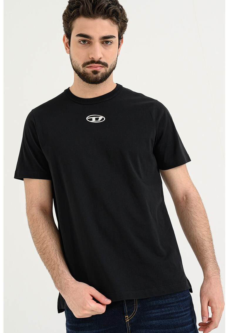 Tricou cu decolteu la baza gatului si logo Adjust - Negru/Argintiu