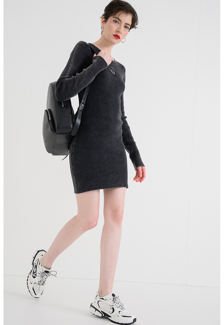 Rochie scurta elastica cu maneci lungi - Gri antracit