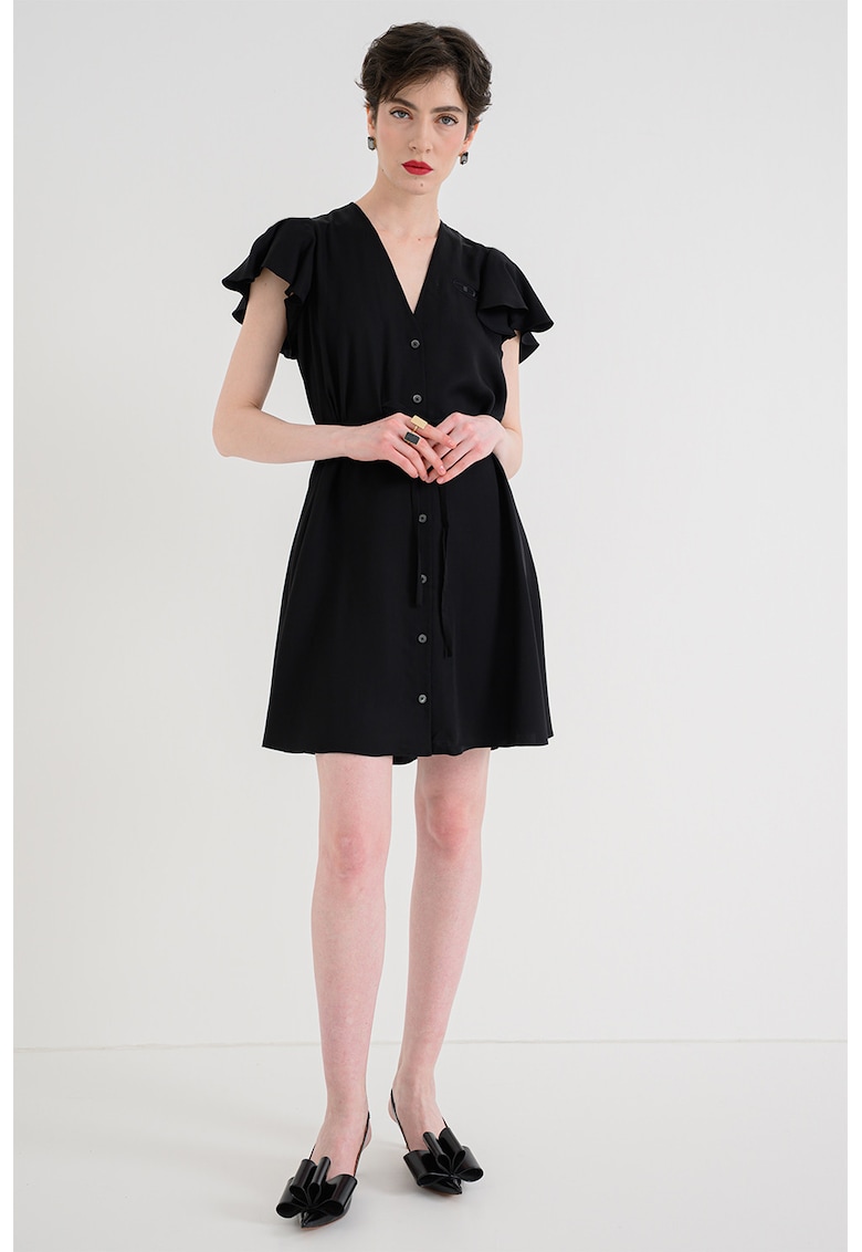 Rochie-camasa scurta din amestec de lyocell - Negru