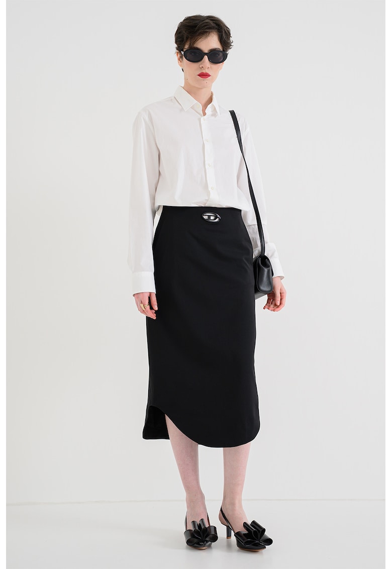 Fusta midi din amestec de lana cu buzunare laterale O-Tavia - Negru