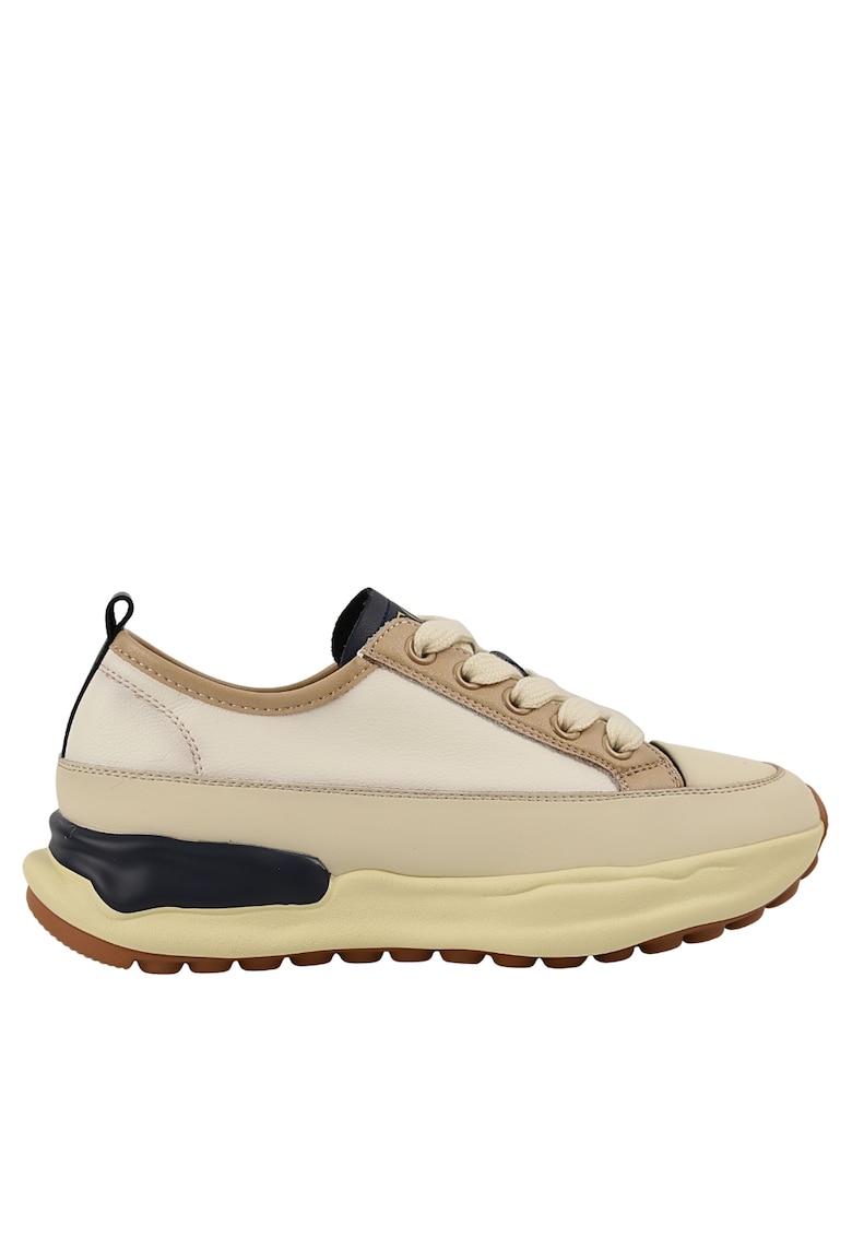 Pantofi sport cu design colorblock si garnituri de piele - Bej