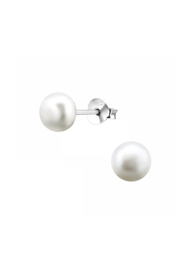 Cercei din Argint 925 cu Perle Naturale albe de 6mm - inchidere tip surub - fluturas