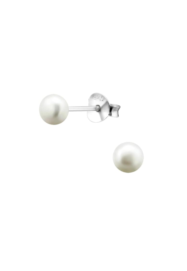 Cercei din Argint 925 cu Perle Naturale albe de 4mm - inchidere tip surub - fluturas