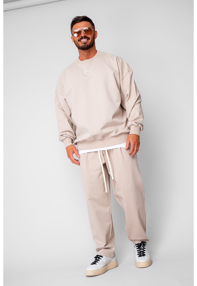 Set Oversized Bluza si pantalon drept din 100% Bumbac - 400gr/mp Premium Edition Beige 20148 - Bej