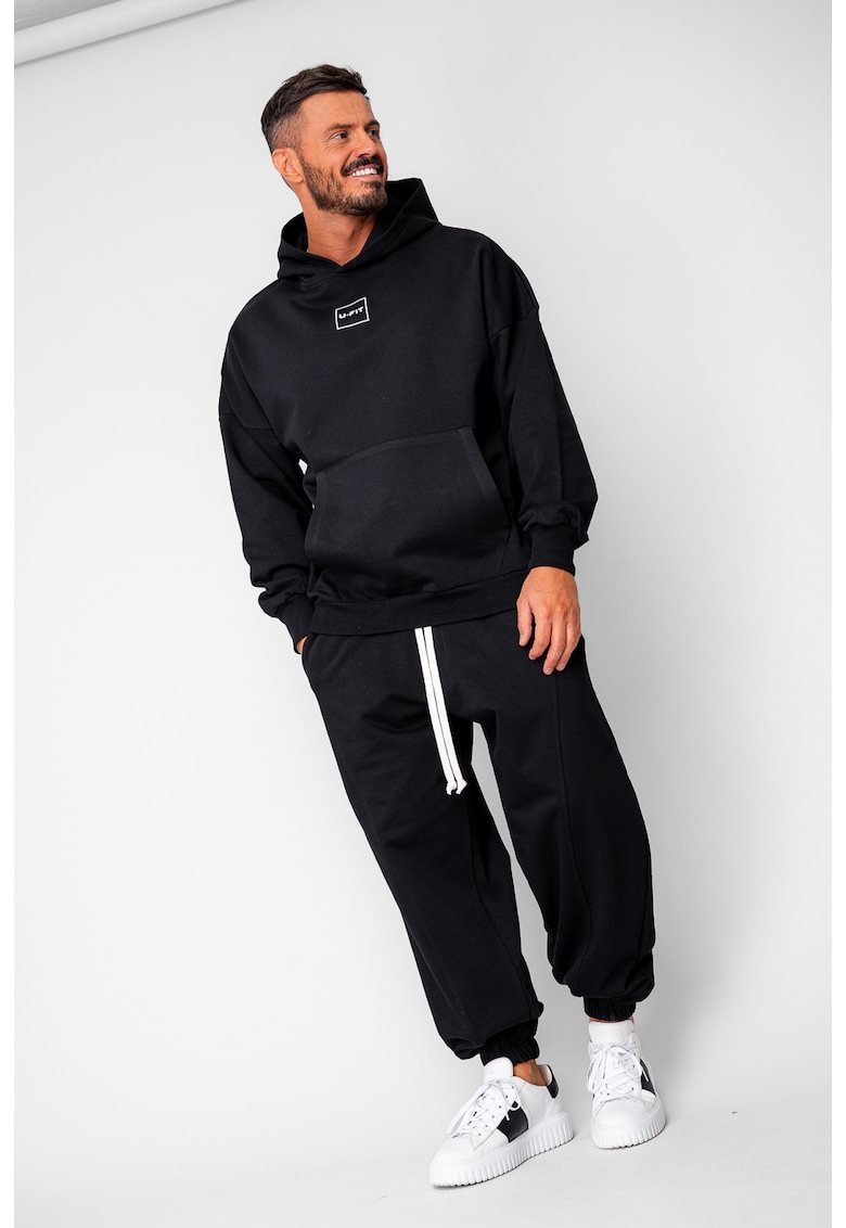 Set Oversized Hanorac si pantalon Baggy din 100% Bumbac - 400gr/mp Premium Edition Black 20181 - Negru