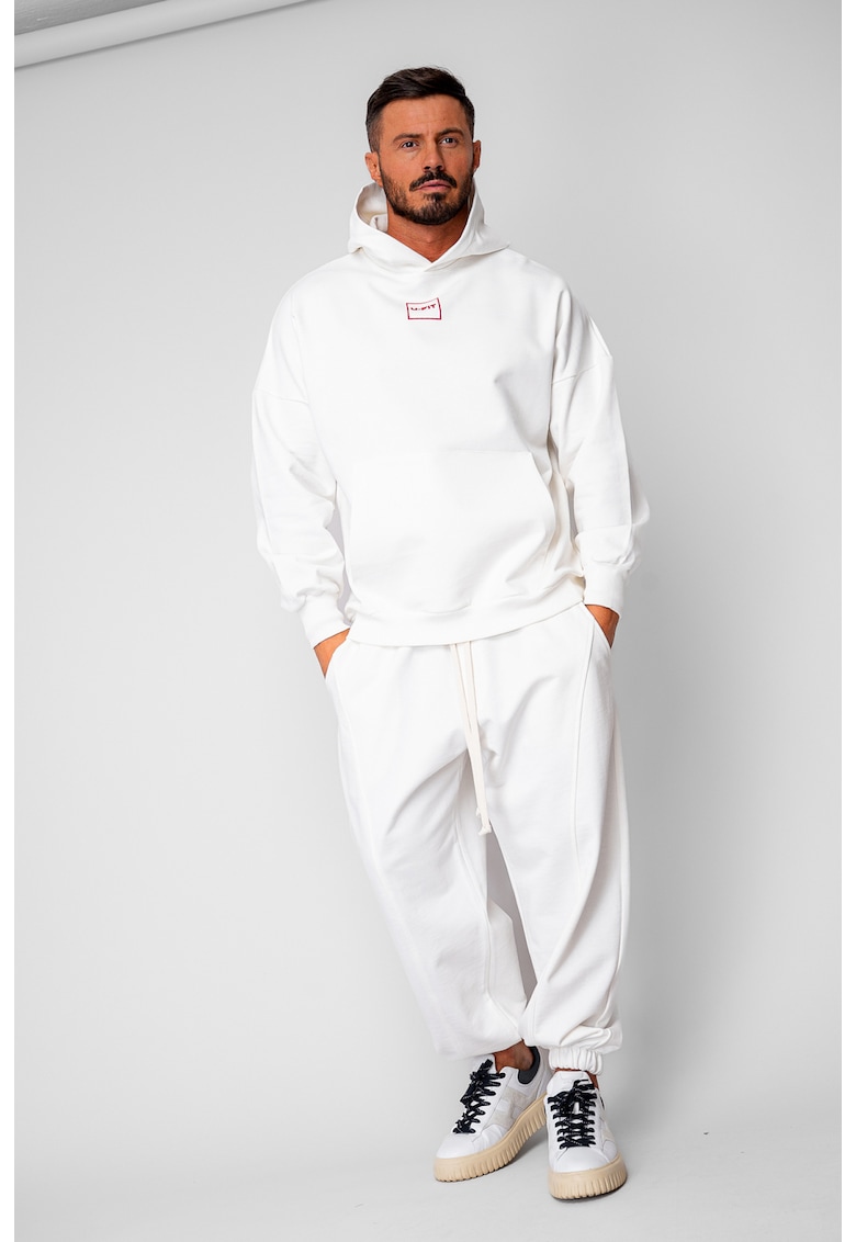 Set Oversized Hanorac si pantalon Baggy din 100% Bumbac - 400gr/mp Premium Edition Off White 20186 - Alb