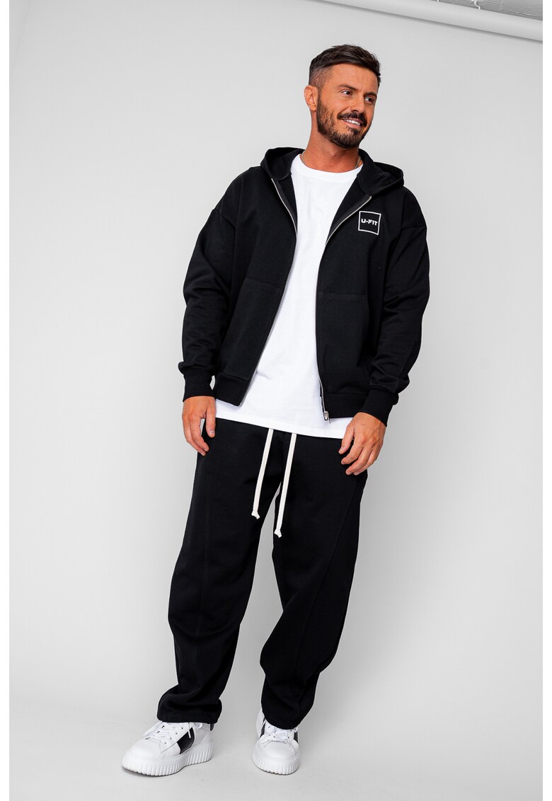 Set Oversized Hanorac cu fermoar si pantalon Baloon fit din 100% Bumbac - 400gr/mp Premium Edition Black 20211 - Negru