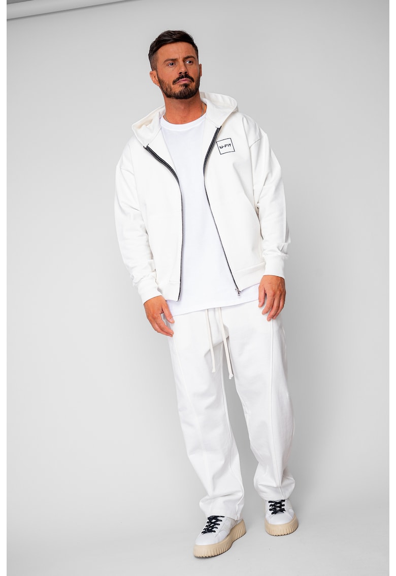 Set Oversized Hanorac cu fermoar si pantalon Baloon fit din 100% Bumbac - 400gr/mp Premium Edition Off White 20216 - Alb