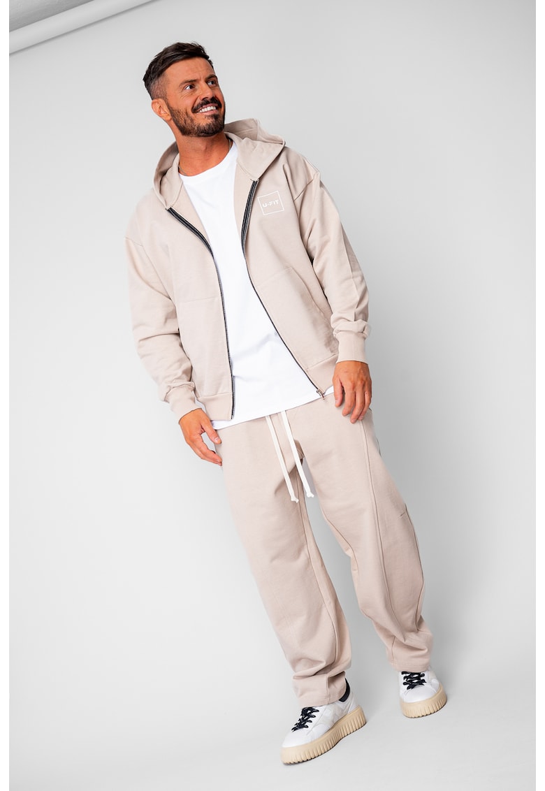 Set Oversized Hanorac cu fermoar si pantalon Baloon fit din 100% Bumbac - 400gr/mp Premium Edition Beige 20226 - Bej