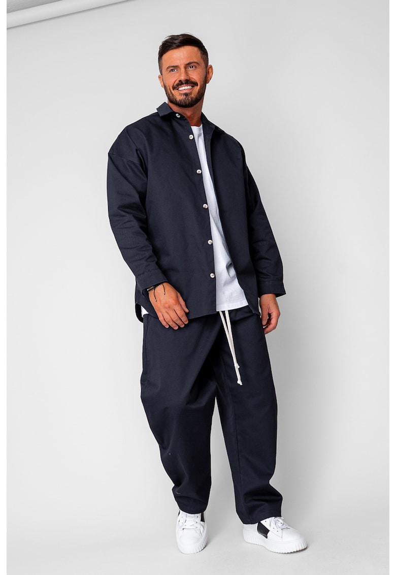 Set Oversized Camasa si pantalon drept din 100% Bumbac - Premium Edition Navy 20261 - Bleumarin