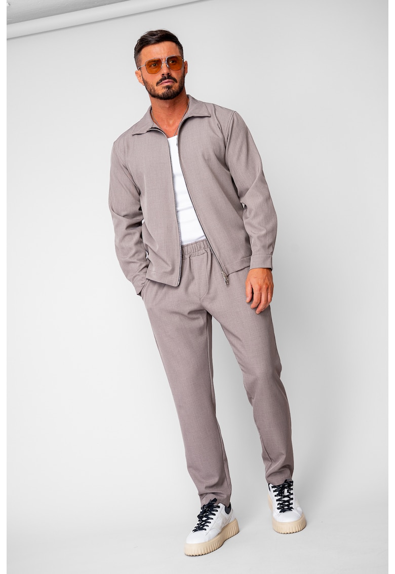 Set Caruso v2 Jacheta cu fermoar si pantalon lung drept Premium Taupe 20411 - Bej