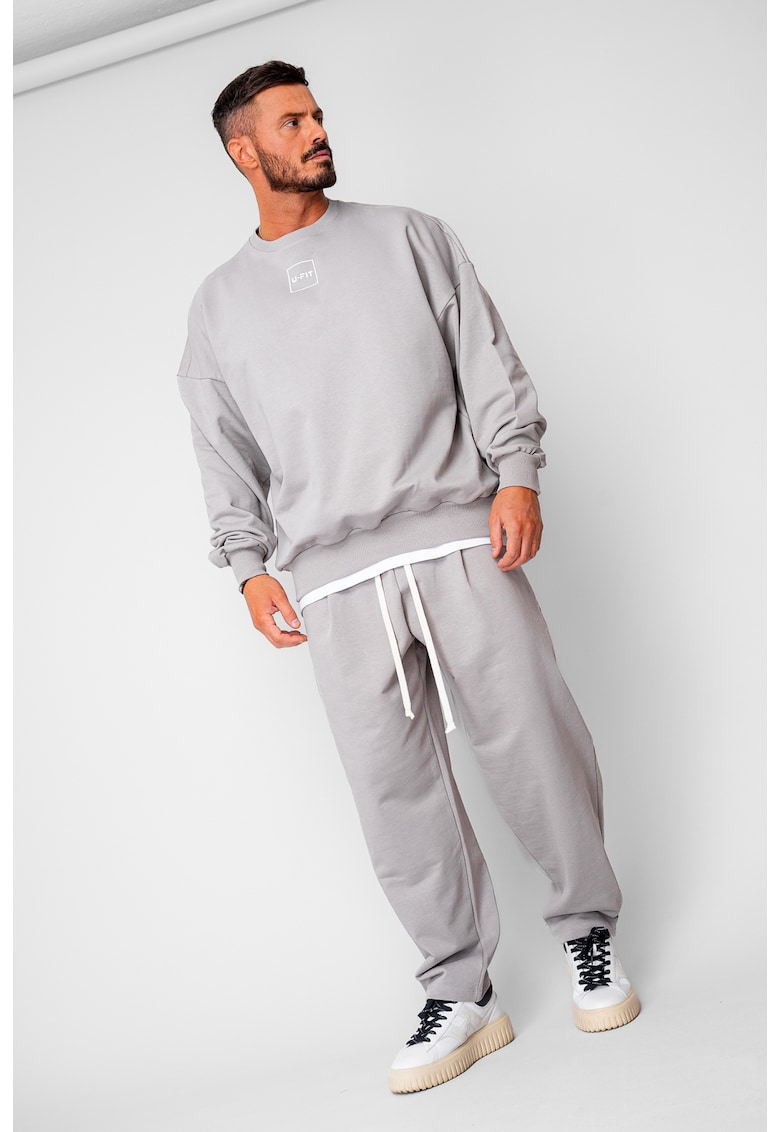 Set Oversized Bluza si pantalon drept din 100% Bumbac - 400gr/mp Premium Edition Grey 20144 - Gri
