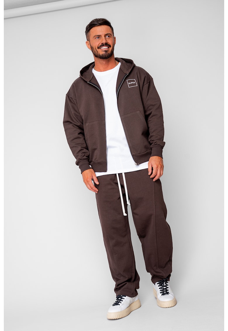 Set Oversized Hanorac cu fermoar si pantalon Baloon fit din 100% Bumbac - 400gr/mp Premium Edition Brown 20221 - Maro