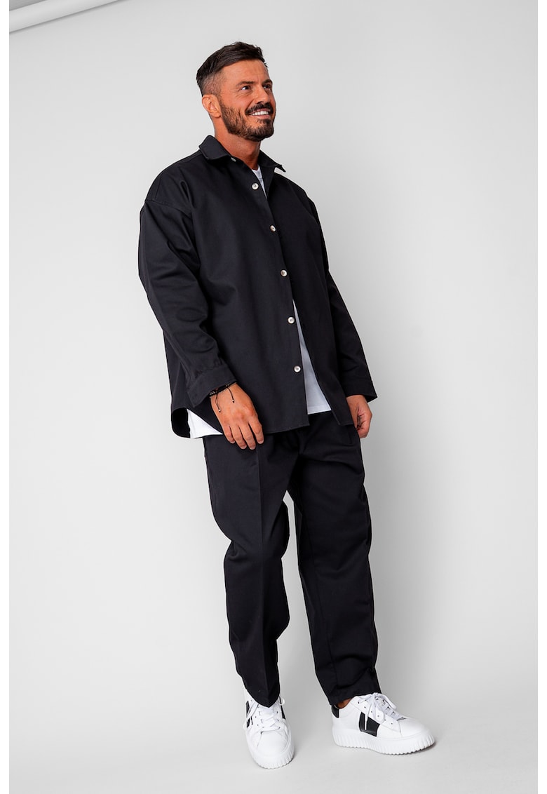 Set Oversized Camasa si pantalon drept din 100% Bumbac - Premium Edition Navy 20261 - Negru