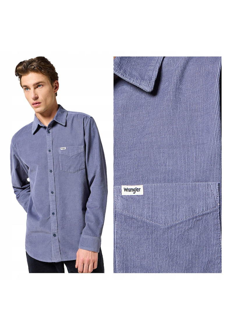 Camasa Barbati - 1 PKT Corduroy Shirt - Regular Fit - Maneci Lungi - Cu Nasturi - Design Clasic - Bumbac - Marime L - Albastru