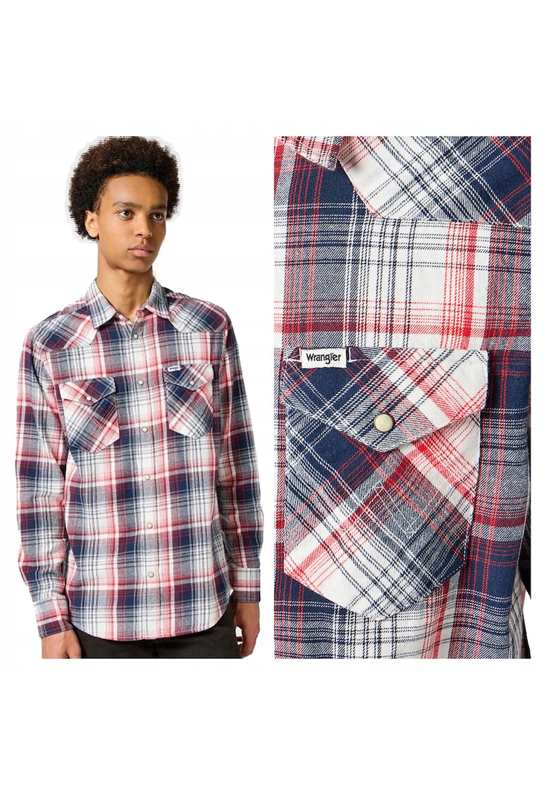 Camasa Barbati - Western Shirt - Regular Fit - Design Clasic - Maneci Lungi -fCwqfu Cu Nasturi - Bumbac - Rosu - Rosu