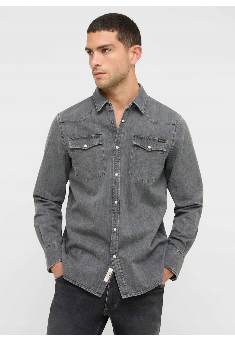 Camasa Barbati - Style Duver - Regular Fit - Maneci Lungi - Cu Nasturi - Design Clasic - Bumbac - Gri - Gri