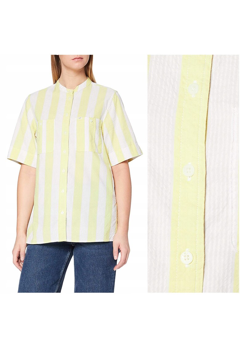 Camasa Dama - Half Sleeve Shirt - Regular Fit - Maneci Scurti - Design Clasic - Cu Nasturi - Bumbac - Marime S - Galben