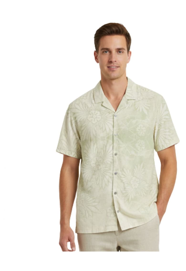 Camasa lejera cu imprimeu tropical si maneci scurte