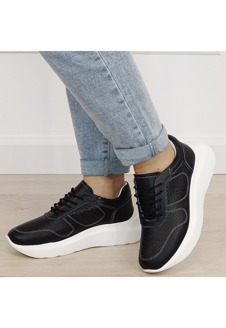 Sneakers negri piele naturala Veronica M4 19252 - Negru