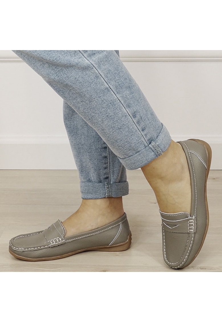 Mocasini gri din piele naturala 5128 M4 19297 - Gri