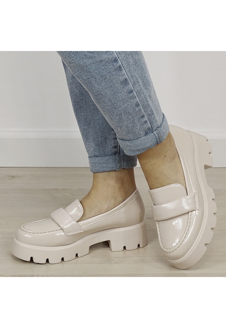 Mocasini bej lacuiti de tip loafers MO-6 01 19340 - Bej