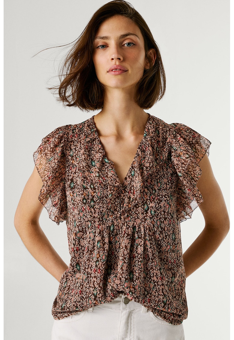 Bluza cu volane Diana - Verde/Maro