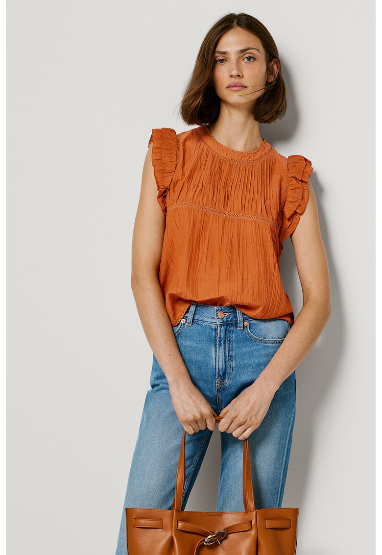 Bluza cu maneci valurite Dakota - Maro scortisoara