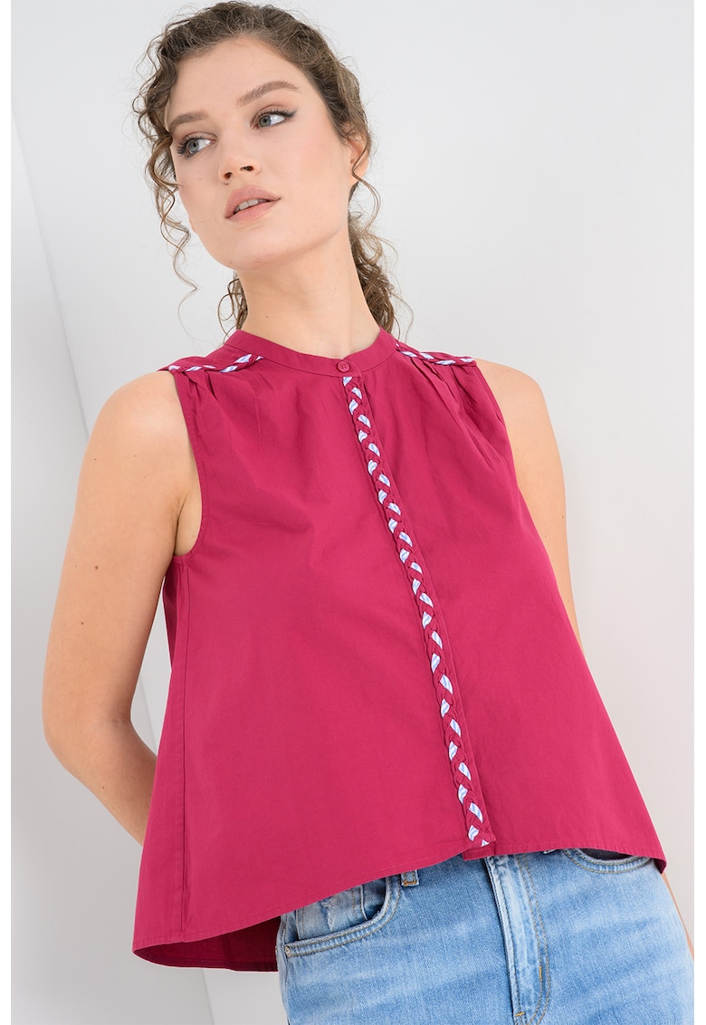 Camasa cu detalii tesute - fara maneci - Roz orhidee