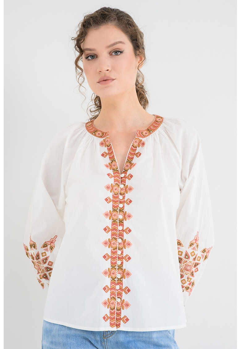 Camasa din bumbac cu model brodat Beliz - Crem