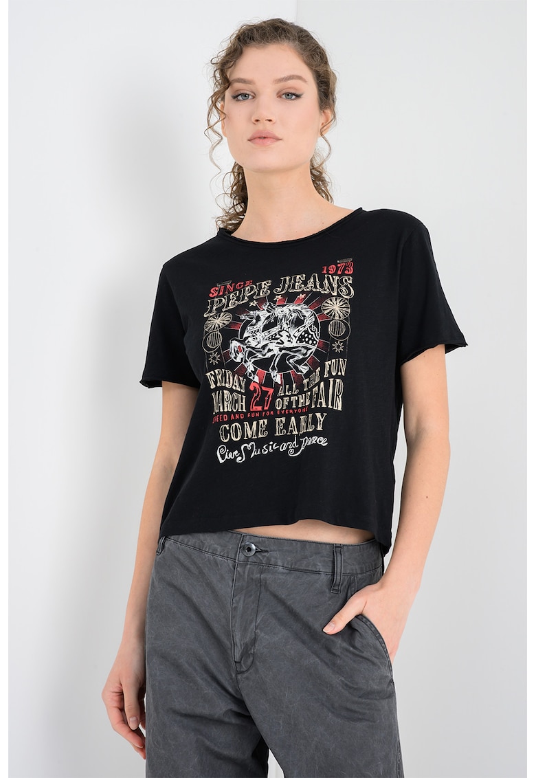 Tricou din bumbac cu imprimeu grafic - Negru