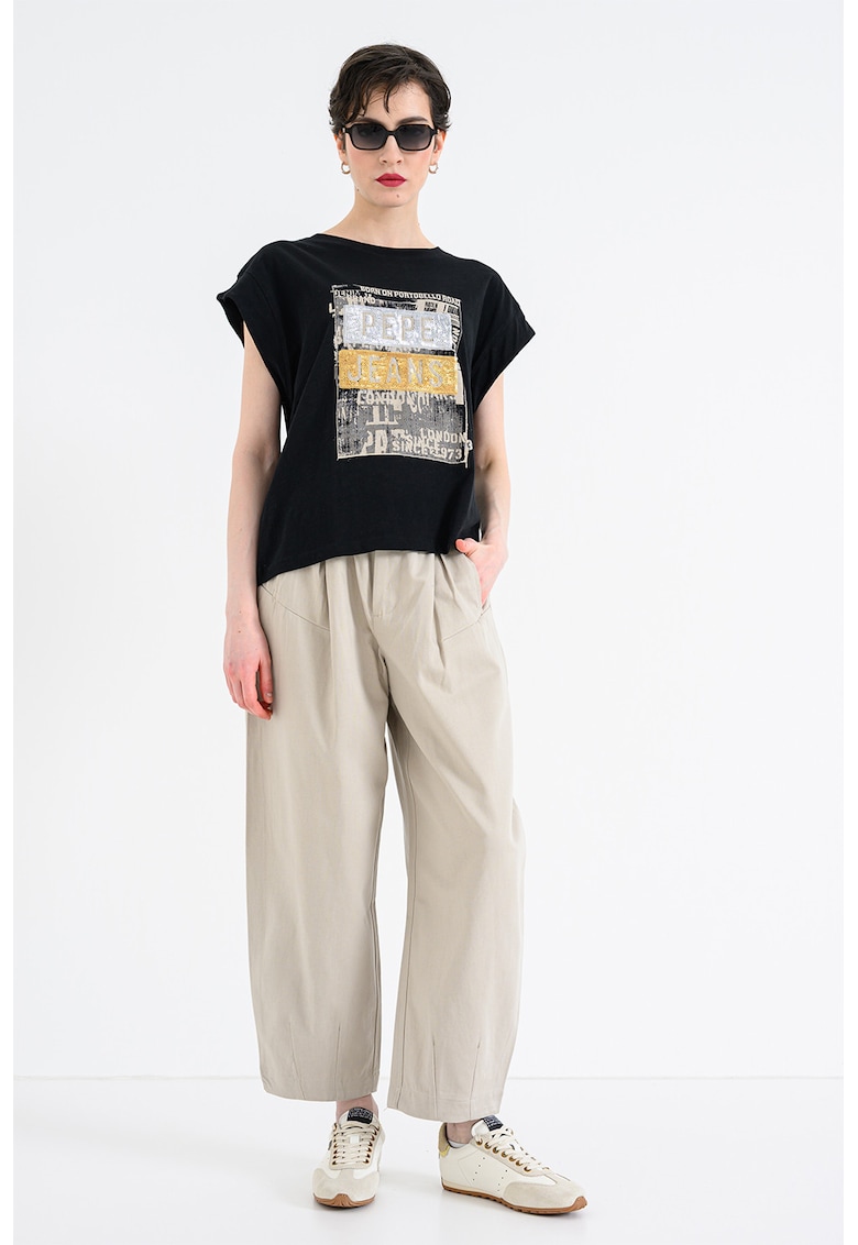 Tricou cu decolteu la baza gatului Nadira - Negru/Argintiu