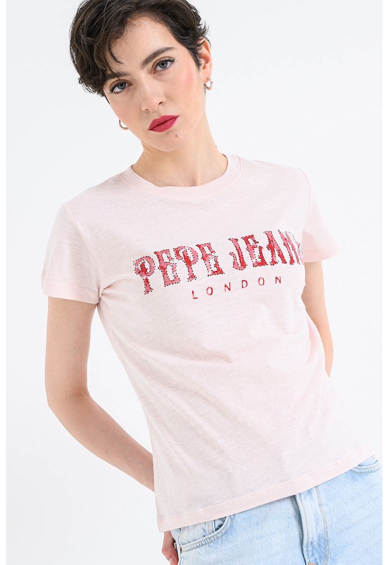 Tricou slim-fit cu imprimeu logo - Roz pastel