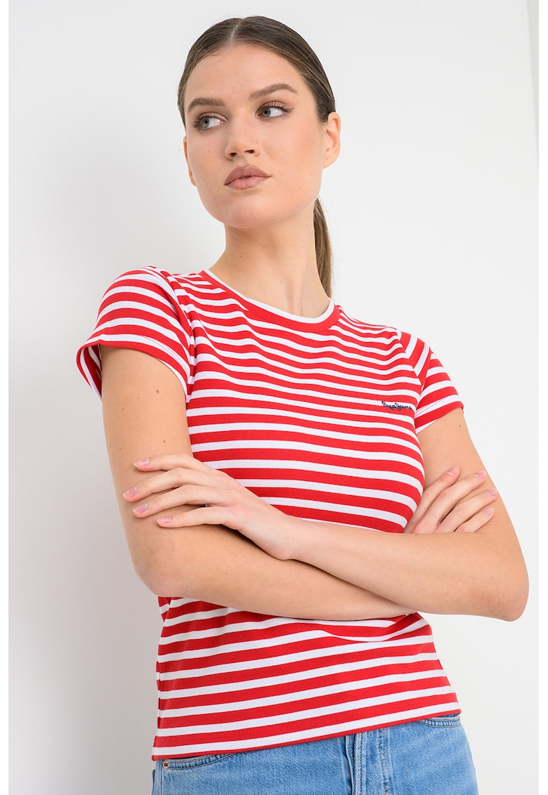 Tricou cu model in dungi Merida - Rosu/Alb