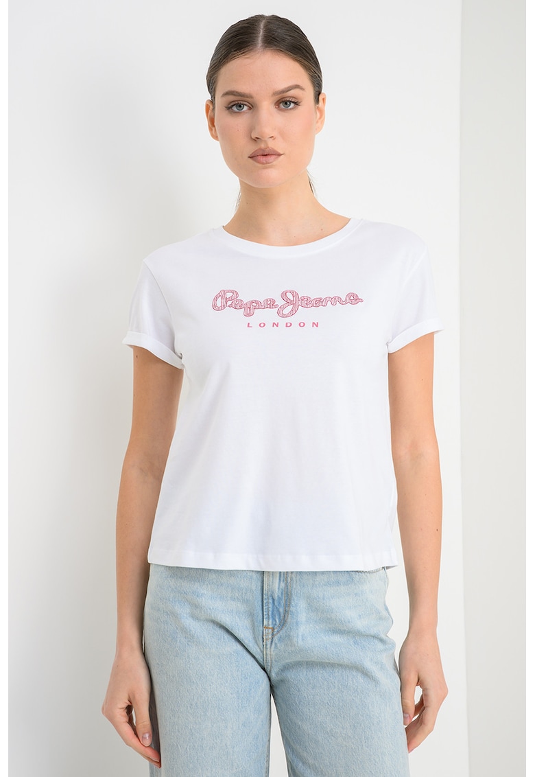 Tricou din bumbac cu broderie Nadda - Alb/Rosu inchis